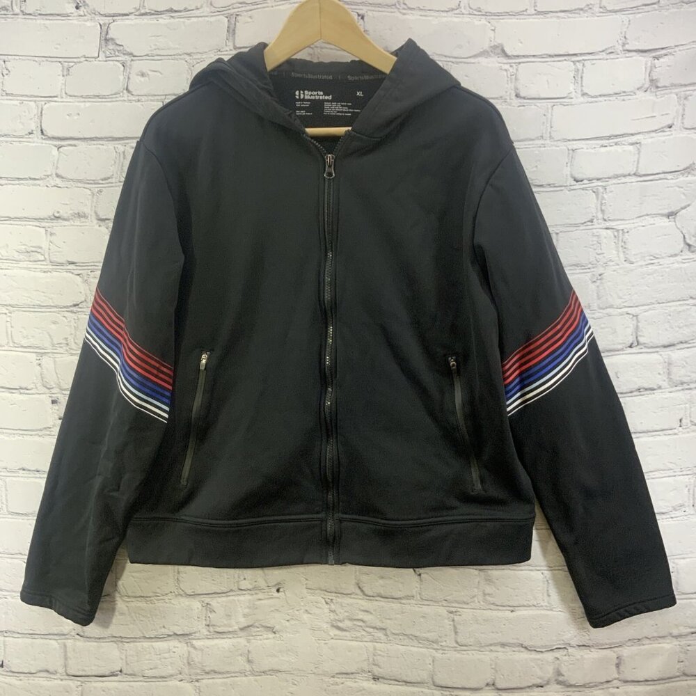 Sports Illustrated Hoodie Sweatshirt Sz XL Black Multicolored‎ Stripes